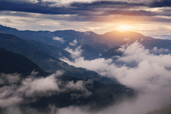 High mountains and clouds, beautiful nature landscape