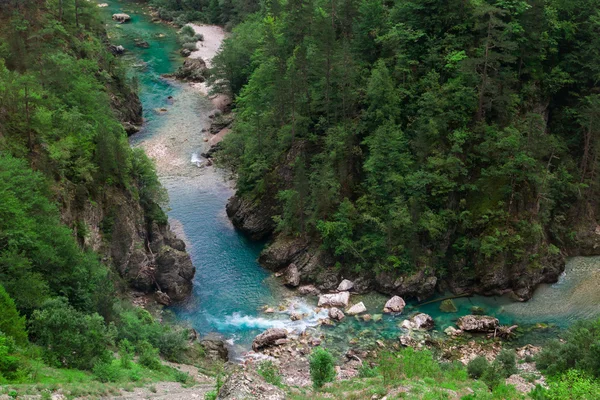 Azure claro desfiladeiro do rio e floresta verde, paisagem da natureza — Fotografia de Stock