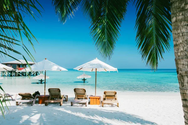 在白天，马尔代夫的热带岛屿的美丽的自然景观 — 图库照片