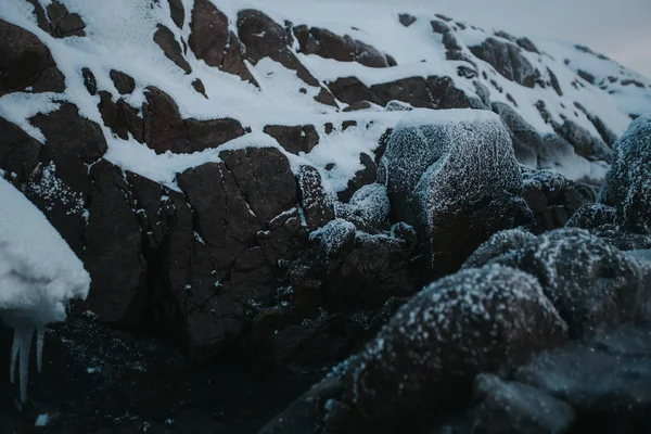 Costa de Inverno do Mar de Barents. Península de Kola, Rússia — Fotografia de Stock