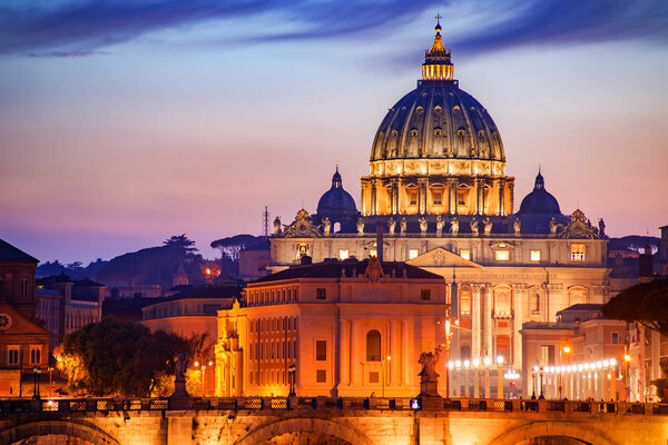 View to bridge and Vatican City at sunset