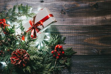 Noel tatili yatıyordu görünümün arka planına düz. Xmas vintage w yukarıda