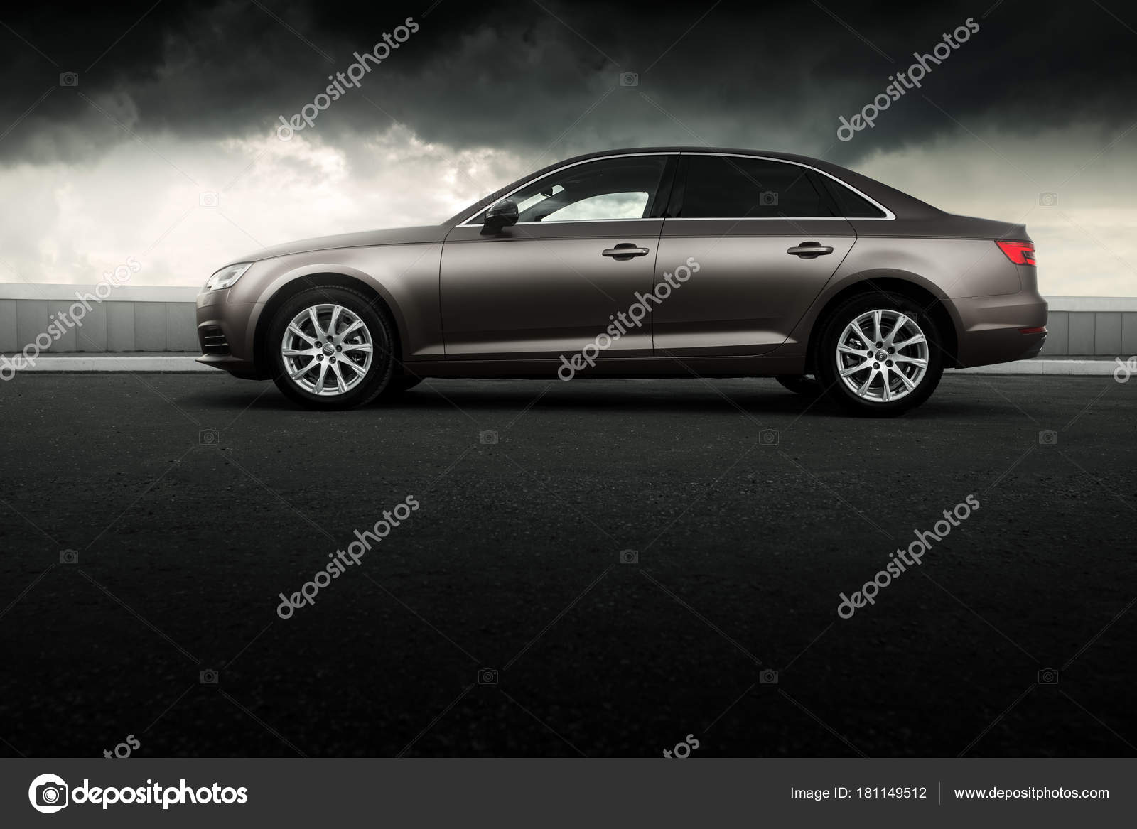 Car Audi A4 B9 wrapped in matte vinyl is standing on the parking