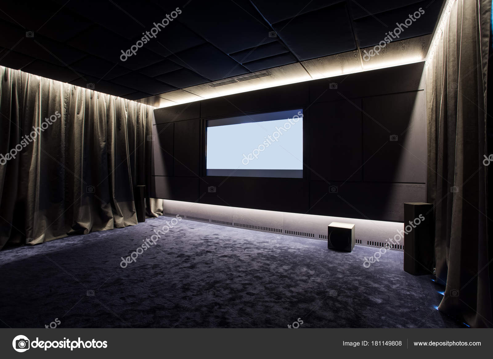 Interior Of Modern Home Cinema Theater At Dark Stock Photo