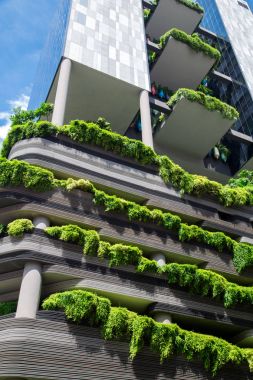 Modern futuristik Singapur şehirde bina yeşil doğa cephe