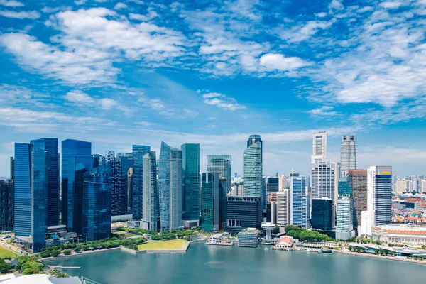 Singapore city skyline landscape at day blue sky.