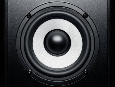 Siyah ve beyaz hoparlör müzik ses, yakın çekim