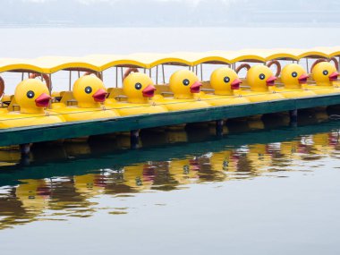 Duck pedal boats in a row clipart