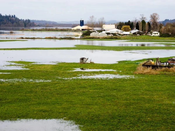 Snoqualmie Folyó Árvizek Duvall Város Közelében Tanyasi Területek Utak Víz — Stock Fotó