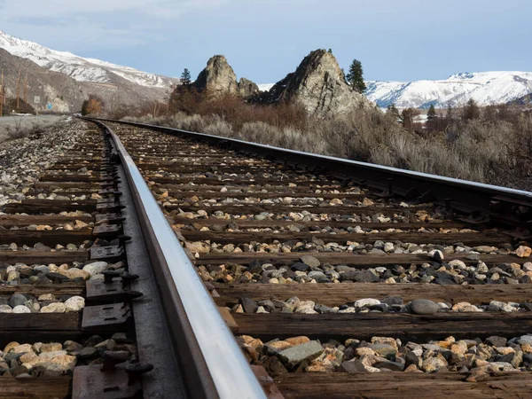 Railroad Tracks Running Columbia River Valley North Wenatchee Eastern Washington Royalty Free Stock Images