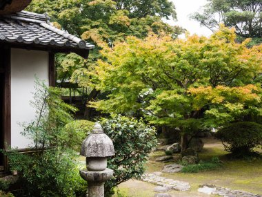 Kitsuki, Japonya - 31 Ekim 2016: Tarihi kale kenti Kitsuki 'deki Ohara' da geleneksel Japon bahçesi