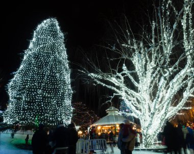 Leavenworth, WA - 27 Aralık 2015: Leavenworth Bavyera tarzı köyde Noel ışığı