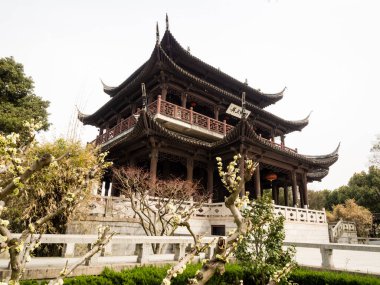 Suzhou, Çin - 21 Mart 2016: Ruiguang pagoda parkında Çin pavyonu