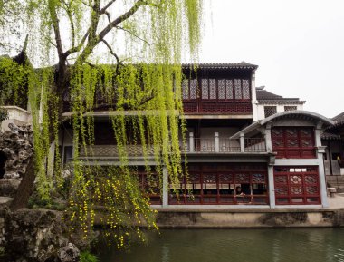 Suzhou, Çin - 23 Mart 2016: Lion Grove Garden 'da İlkbahar, klasik bir Çin bahçesi ve Suzhou' daki Unesco Dünya Mirası 'nın bir parçası