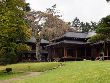 Nikko, Japonya - 23 Ekim 2016: Tamozawa Villa Müzesi 'nde manzara bahçeli geleneksel Japon ikametgahı