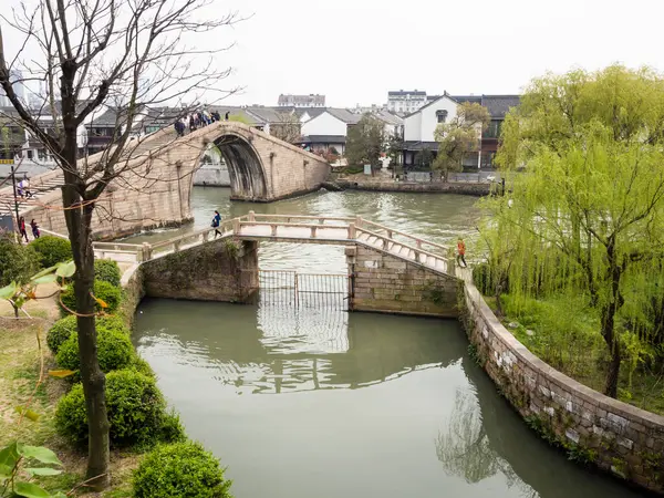 Suzhou China Março 2016 Canais Água Área Histórica Portão Panmen — Fotografia de Stock