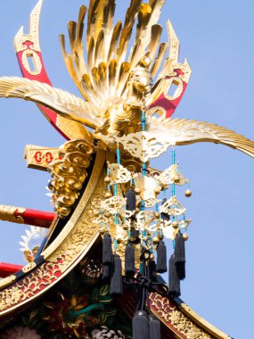 Takayama, Japonya - 9 Ekim 2015: Sonbahar Takayama Festivali sırasında dekoratif şamandıra detayları