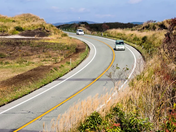 Aso Japan November 2016 Cars Driving North Rim Aso Volcanic — Stock Photo, Image