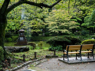 Hibiya Parkı 'ndaki Unkei göleti ve geleneksel Japon bahçesi - Tokyo, Japonya