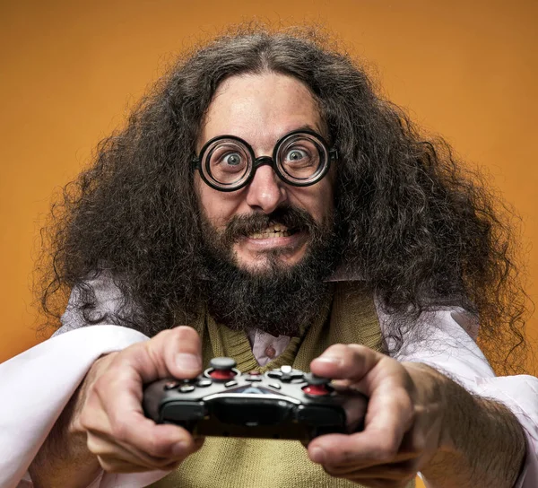 Closeup portrait of a bizarre gamer — Stock Photo, Image
