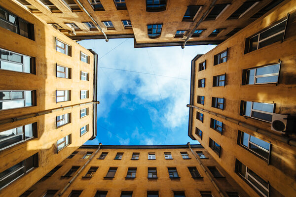 Old courtyards and buildings in the center of St. Petersburg, Russia 