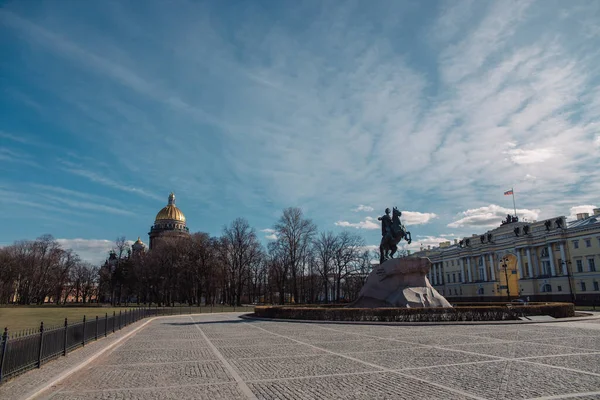 Monumento Pedro Magno San Petersburgo Rusia Durante Pandemia Del Coronavirus — Foto de Stock