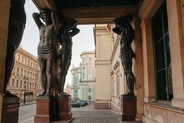 Saint Petersburg Russia April 2020 Sculpture Atlanteans Hermitage Petersburg — Stock Photo, Image