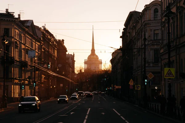 Saint Petersburg Russie Avril 2020 Amirauté Coucher Soleil — Photo