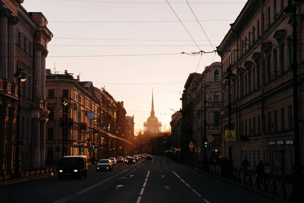 Saint Petersburg Russie Avril 2020 Amirauté Coucher Soleil — Photo