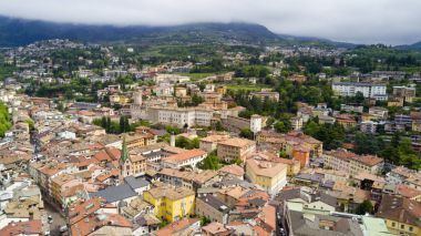 Aerial shooting with drone on Trento clipart