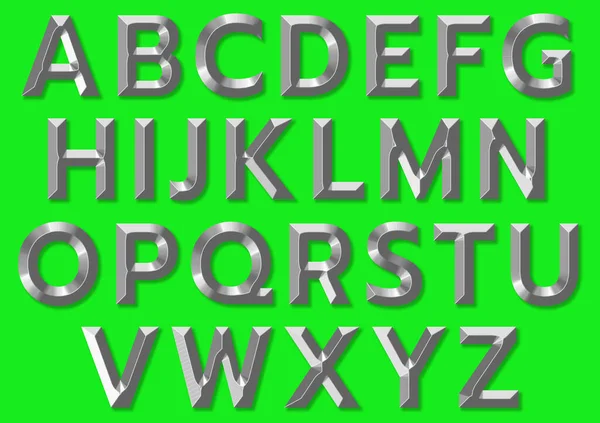 具有剪切路径的绿色背景群的内切金属字母表等量 — 图库照片