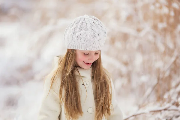 Retrato Uma Menina Andando Inverno Livre Crianças Livre — Fotografia de Stock