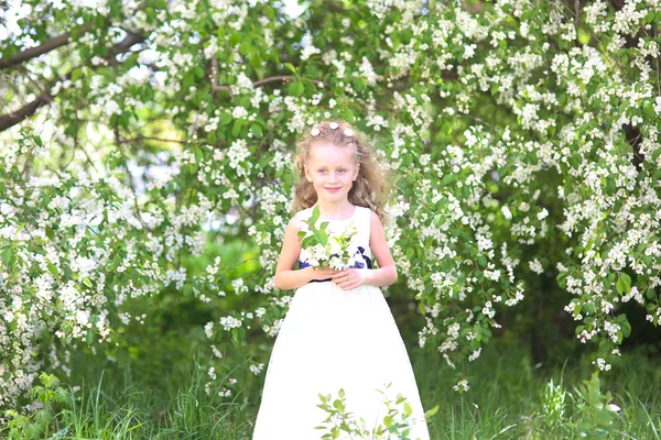 Портрет Маленької Молодої Щасливої Дівчинки Літньому Саду Досить Мила Дитина — стокове фото