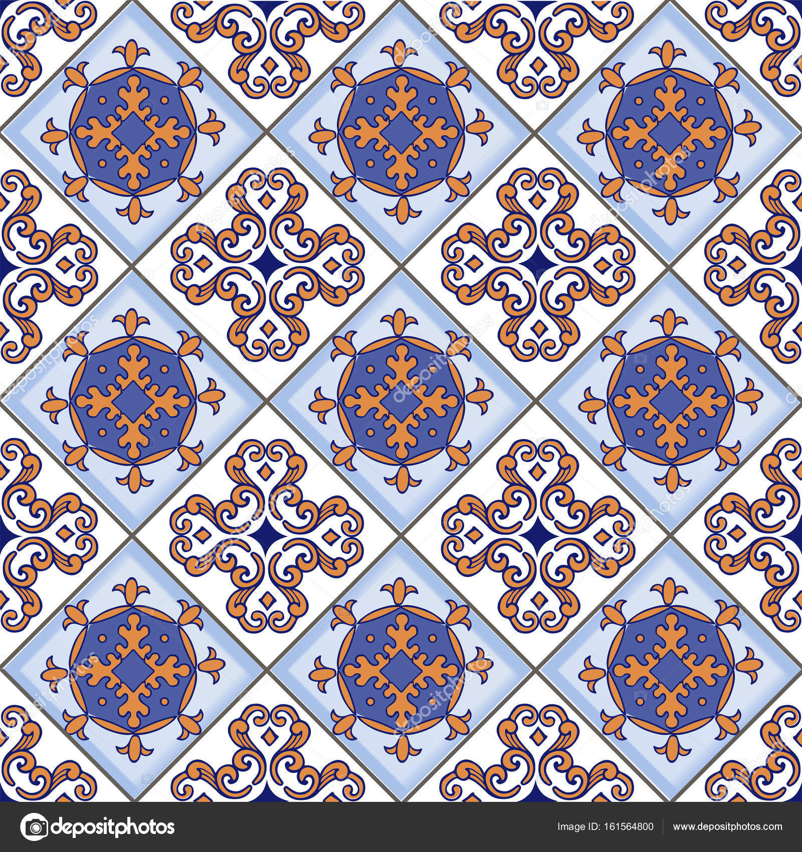 モロッコ ポルトガルのタイルからシームレスなパッチワークのパターン 壁紙 背景 ファブリック 繊維 包装紙 装飾的な飾りを使用できます ストックベクター C Yeresko 161564800