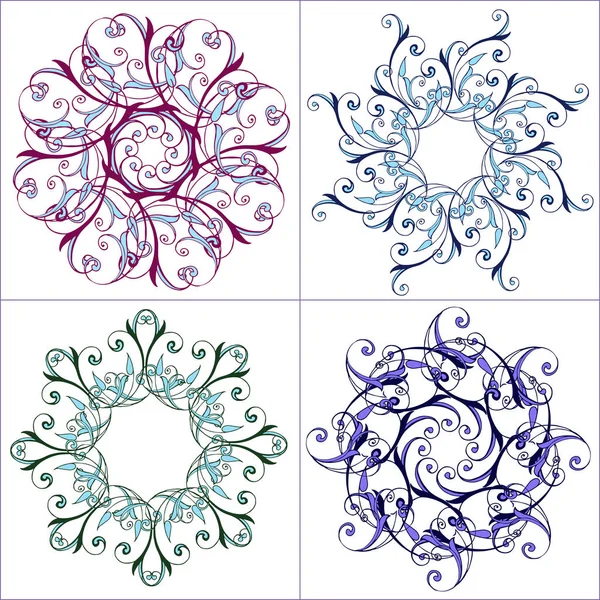 Set von mehrfarbigen Blumen Mandal. runde Blume Ornament Muster. — Stockvektor