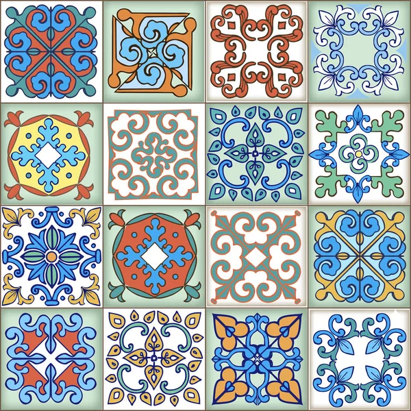 Fas, Portekiz fayans sorunsuz patchwork desen koleksiyonu. Dekoratif süsleme kullanılan duvar kağıdı, fon, kumaş, tekstil, kağıt ambalaj.