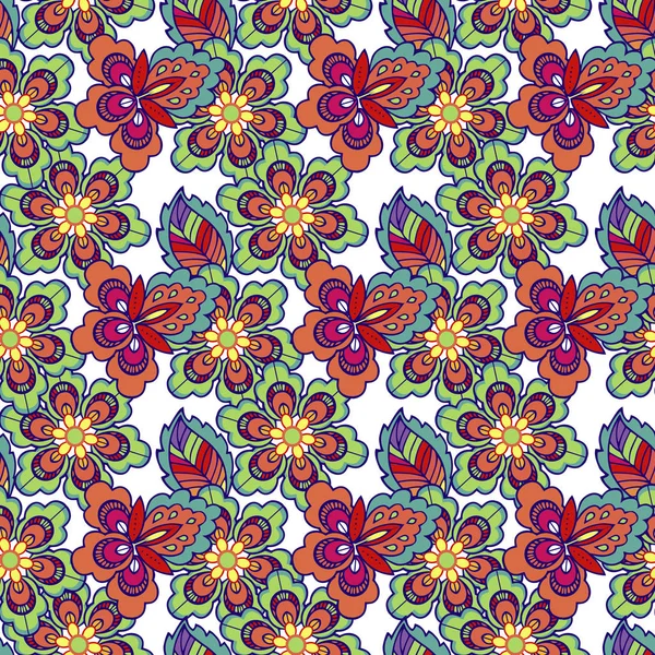 ビンテージ花のシームレスなパターン。色とりどりの装飾的な飾り。布、繊維、包装紙、カードの背景、壁紙テンプレート. — ストックベクタ