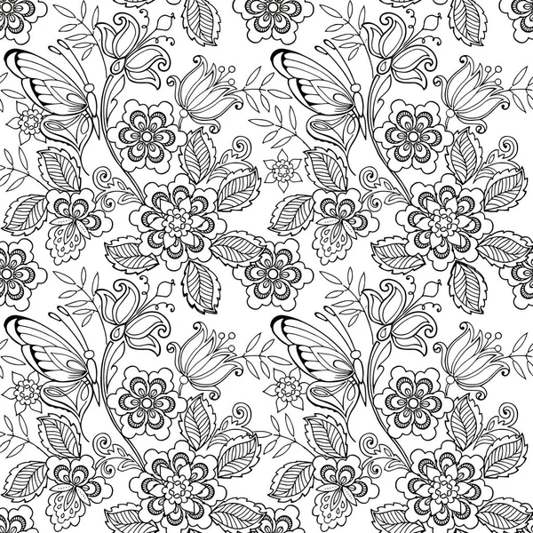 Fleurs et papillons dessinés à la main pour la coloration anti stress . — Image vectorielle