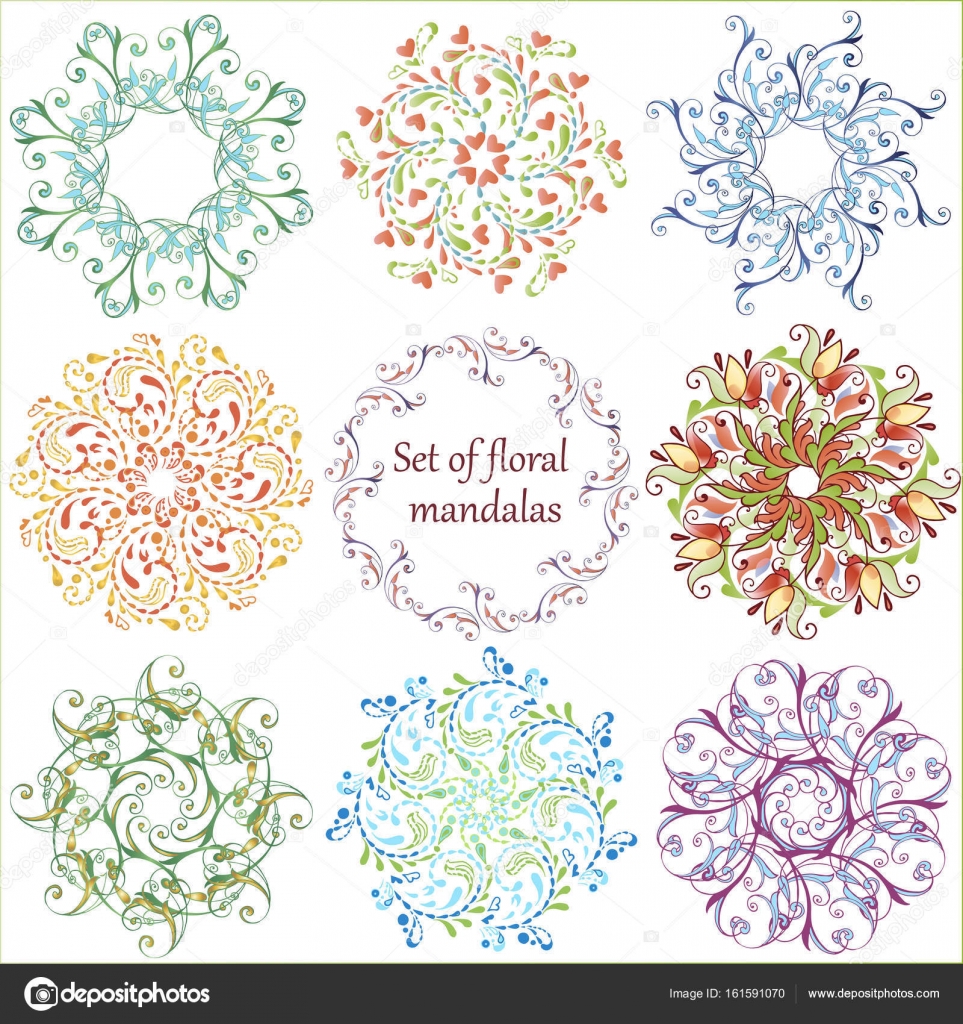 Set von bunten Blumen Mandalas. Frühlingsmandala. niedliche Vektor
