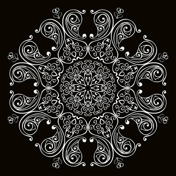 Oryantal mandala paisley siyah bir arka plan üzerine beyaz.