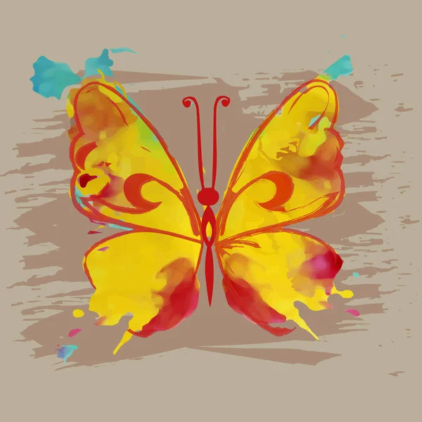 Mariposa acuarela sobre fondo gris — Vector de stock