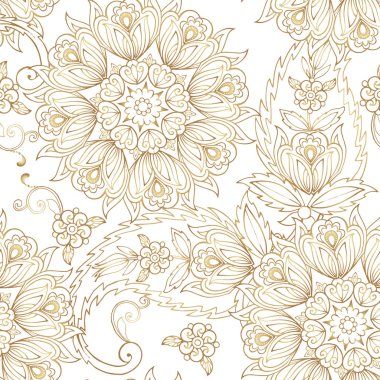 Paisley ile zarif oryantal seamless modeli. Kumaş, tekstil, kağıt ambalaj için dekoratif altın süs zemin.