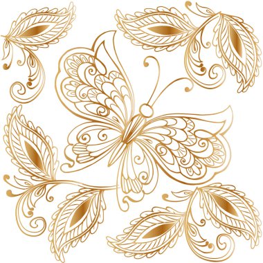 Mandalalar koleksiyonu. Altın yuvarlak etnik süsler kümesi. Vektör çizim. Beyaz arka plan üzerinde izole