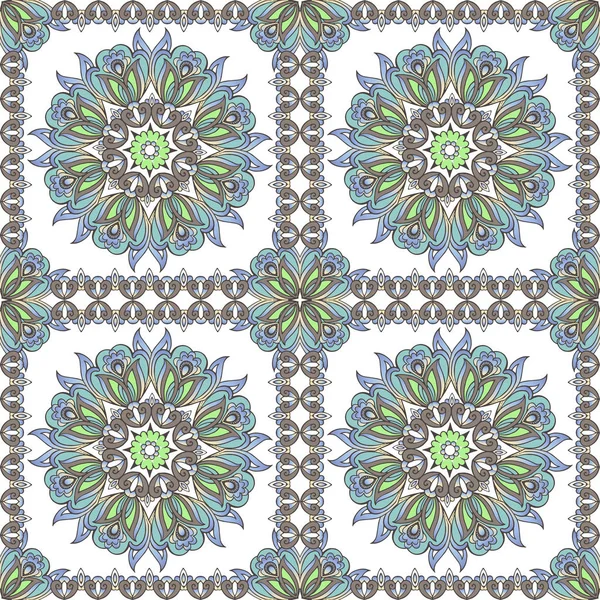Голубой и коричневый лоскутный узор. Этнический цветочный орнамент для печати на тканях, тканях, оберточной бумаге . — стоковый вектор