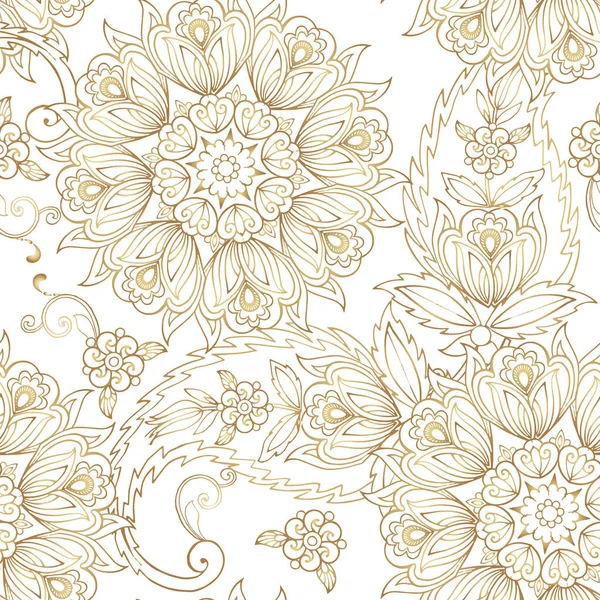 Élégant motif oriental sans couture avec paisley. Décoratif ornement d'or toile de fond pour tissu, textile, papier d'emballage . — Image vectorielle