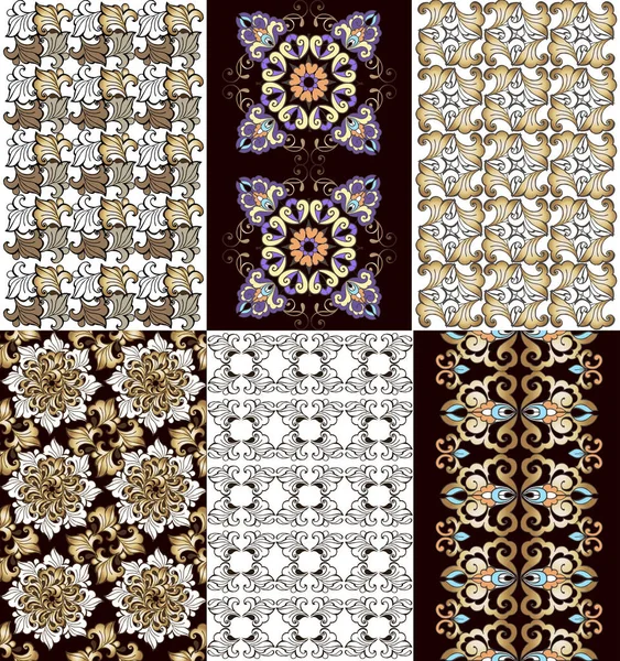 Набор винтажных восточных и богемных узоров. Декоративный орнамент фона для ткани, текстиля, оберточной бумаги . — стоковый вектор