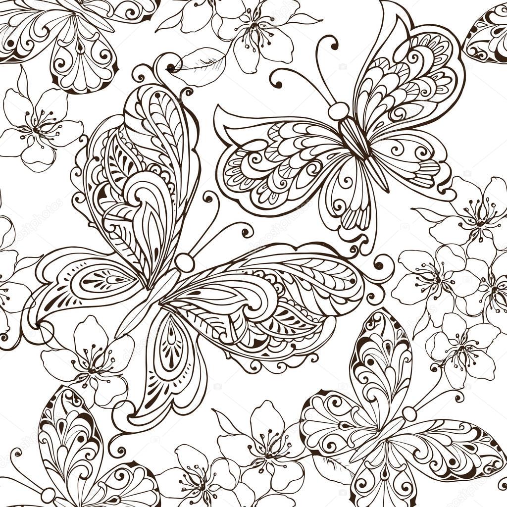 Main tirés des fleurs et des papillons pour le stress anti Main tirés des fleurs et des papillons pour le stress anti coloriage Floral ornament transparente