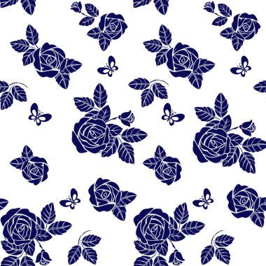 Vintage Şam kesintisiz Mavi gül desenli. Kumaş, tekstil, kağıt ambalaj için Dekoratif süsleme zemin.