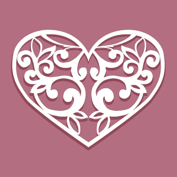 Corazones de decoración de papel cortado por láser. Plantilla para diseño de interiores, diseños de tarjetas de boda, invitaciones. Corazón floral vectorial . — Vector de stock