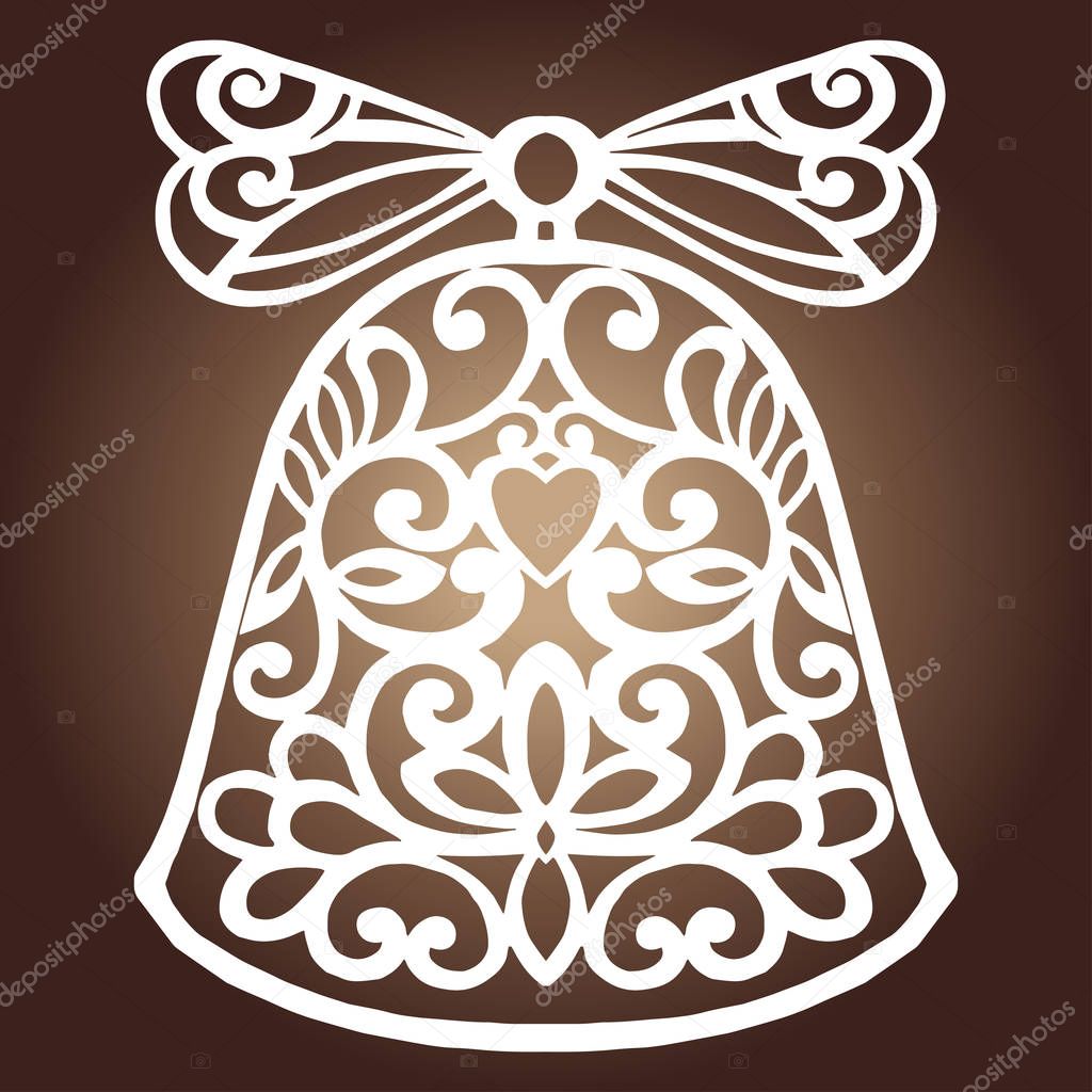 Laser cut paper christmas bell decoration vector design. Merry Christmas Greeting Card. Christmas bell for wood carving, paper cutting and christmas decorations.